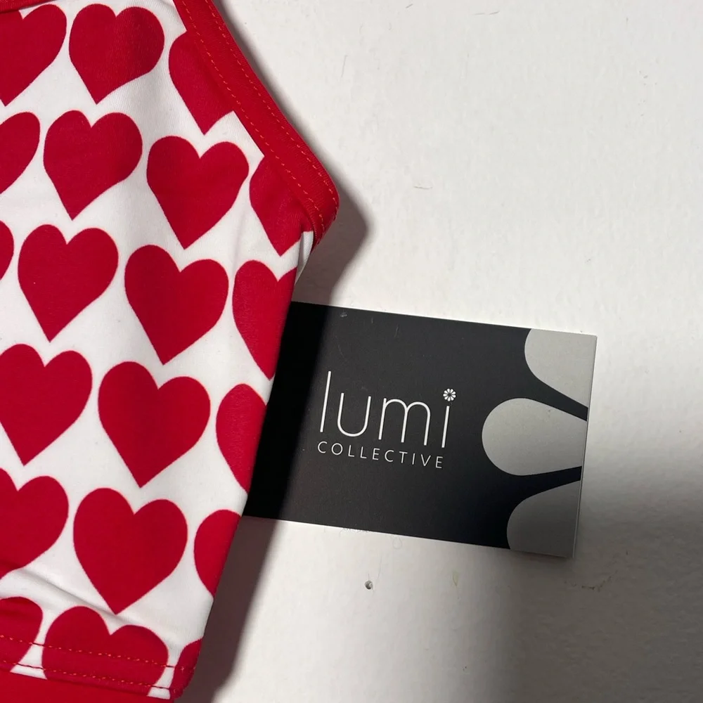 Lumi Valentine red white Crop Top and Shorts 2 piece dance matching set NWT